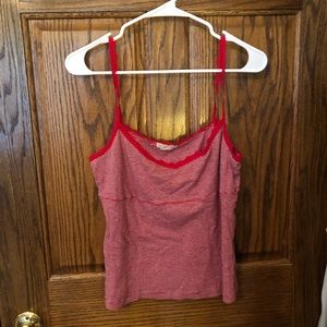 red and white striped tank top with lace detail